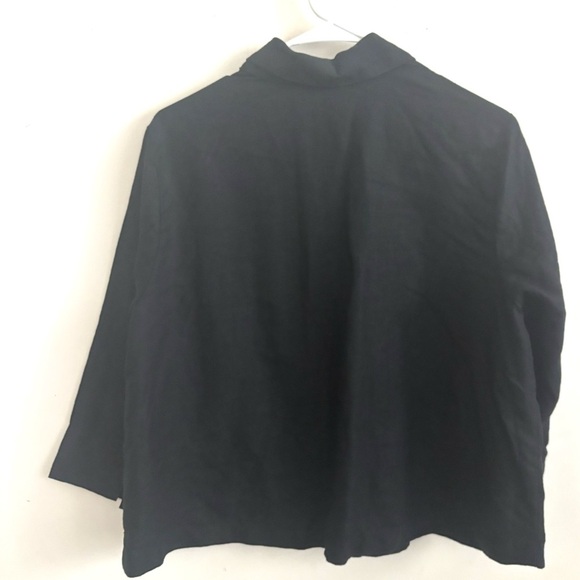 J.Jill Blazer Womens Black Linen Sz M Button Front Minimalist Boxy Career Office - Picture 2 of 5